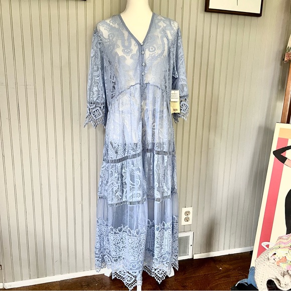 NWT Periwinkle Mesh Lace Maxi Duster Dress Cardigan - Picture 1 of 10